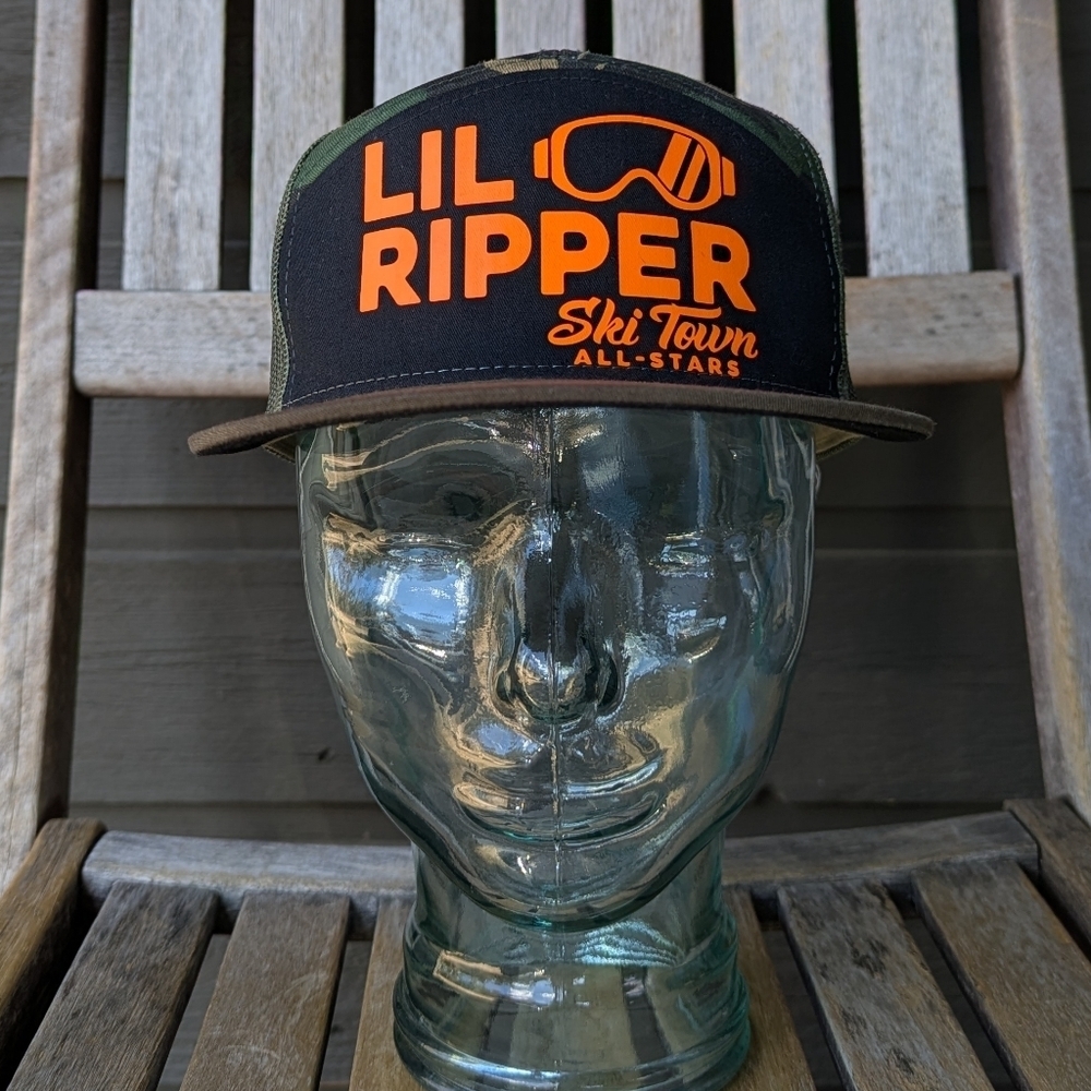 NWOT Ski Town All-Stars Lil Ripper Trucker Hat Camo Flame Orange